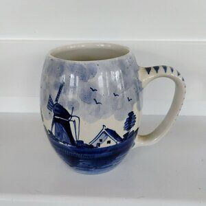 Vintage Delft Blue Hand Painted Pottery Mug Holland Windmill Dutch Boat